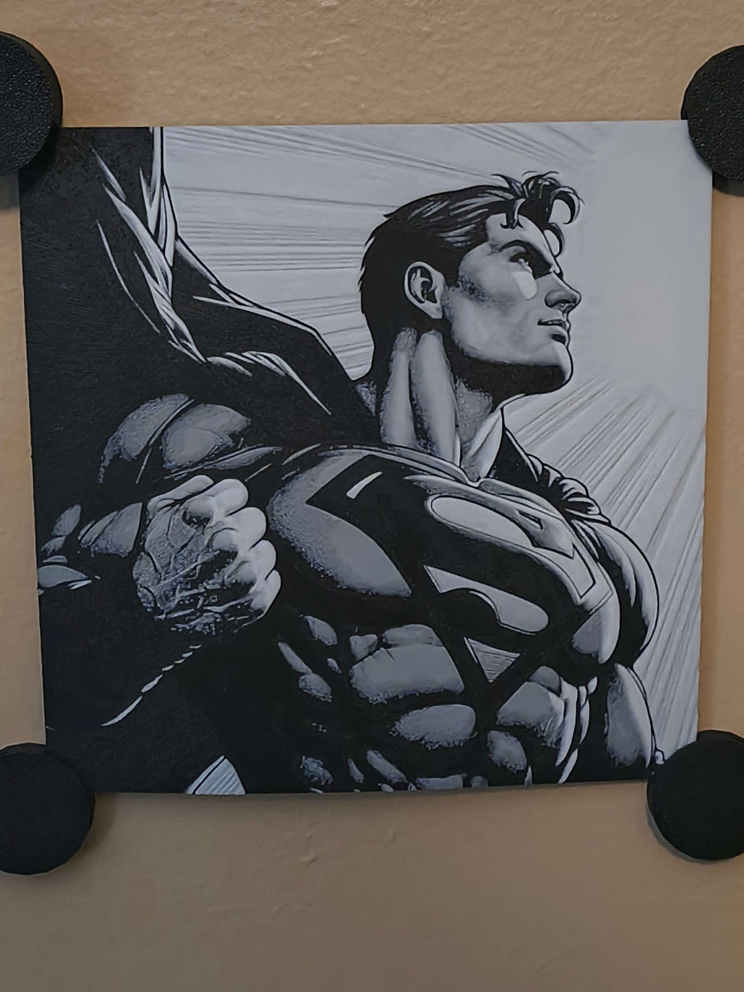 3D printed artwork of a superhero showing detailed craftsmanship and modern design, ideal for contemporary decor.
